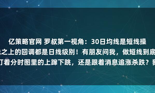 亿策略官网 罗叔第一视角：30日均线是短线操作的分水岭，30日均线之上的回调都是日线级别！有朋友问我，做短线到底该看什么？是盯着分时图里的上蹿下跳，还是跟着消息追涨杀跌？我觉得，很多人短线做不好，不是不够勤...